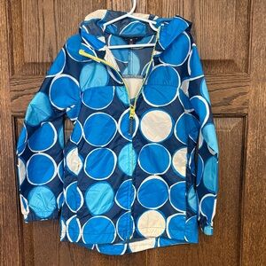 Lands End Kids Medium Blue Circle/Polka Dot Patterned Packable Rain Jacket